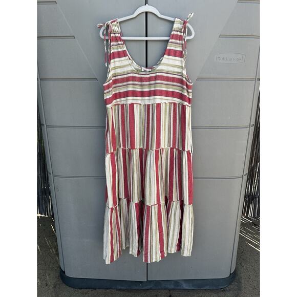 FAHERTY Lanai Linen Cotton Blend Striped Boho Sleeveless Tie Shoulder Dress XL - Picture 4 of 16